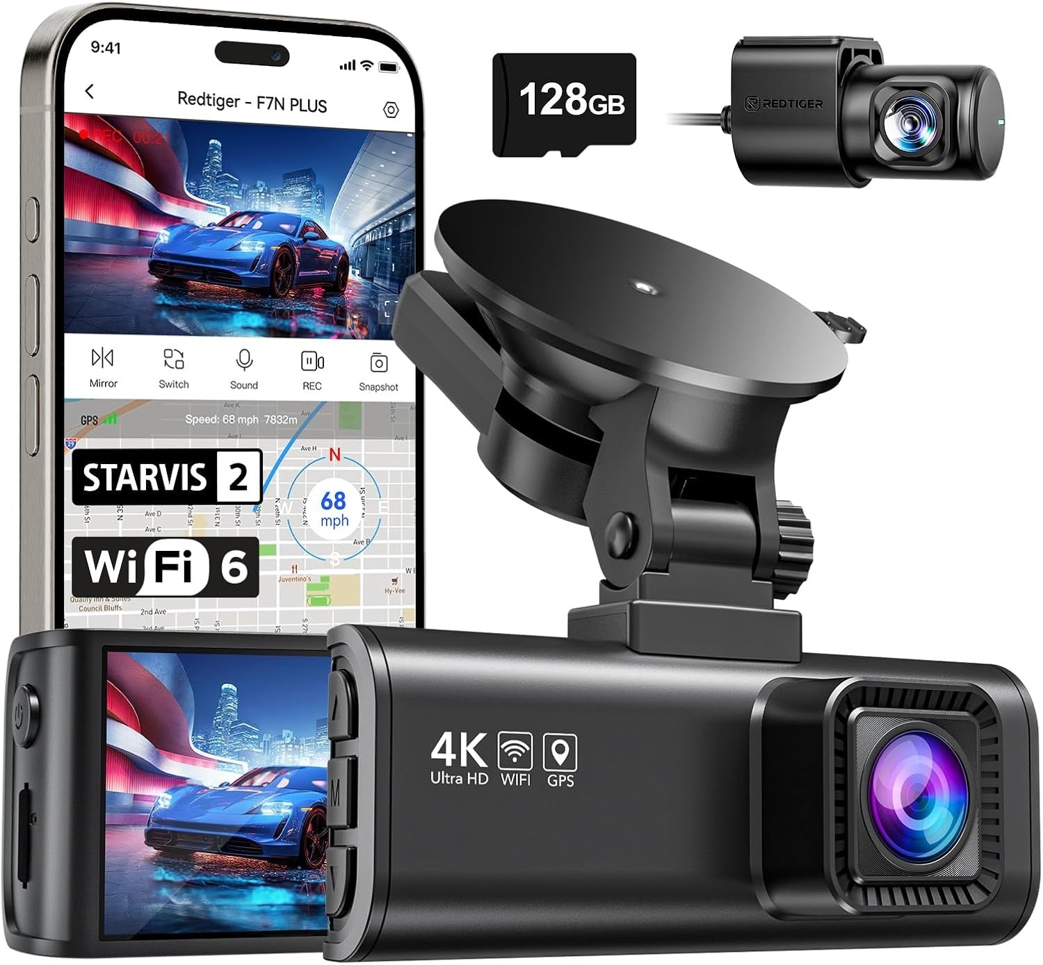 REDTIGER 4K Dash Cam Front Rear, STARVIS 2 Sensor