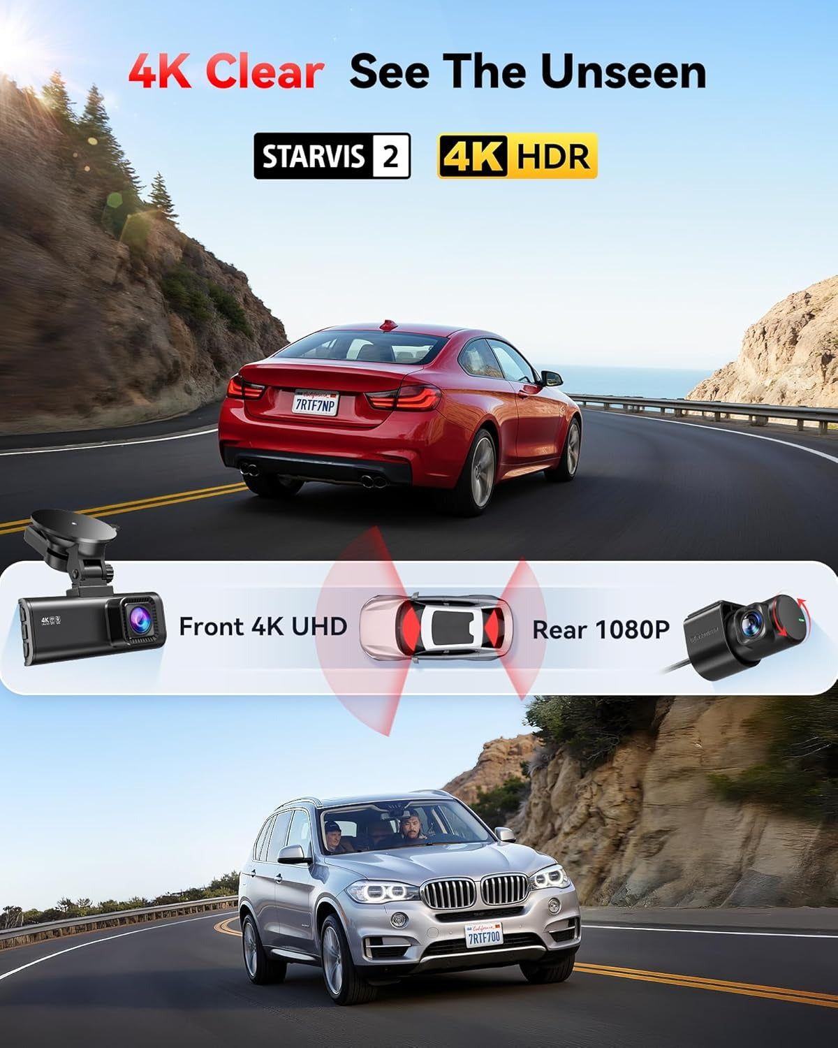REDTIGER 4K Dash Cam Front Rear, STARVIS 2 Sensor