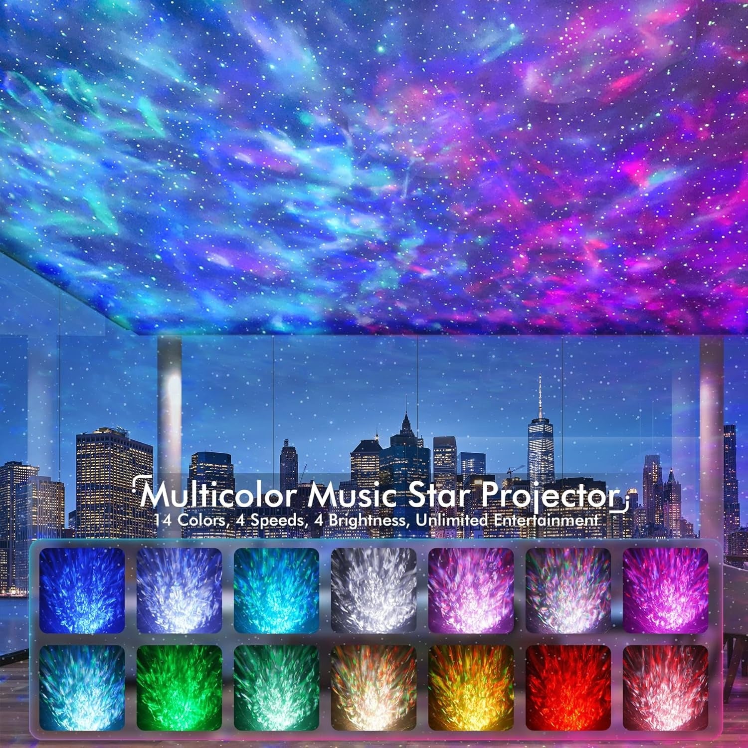 Galaxy Projector for Bedroom Nebula Night Light Projector with White Noise, Bluetooth Speaker