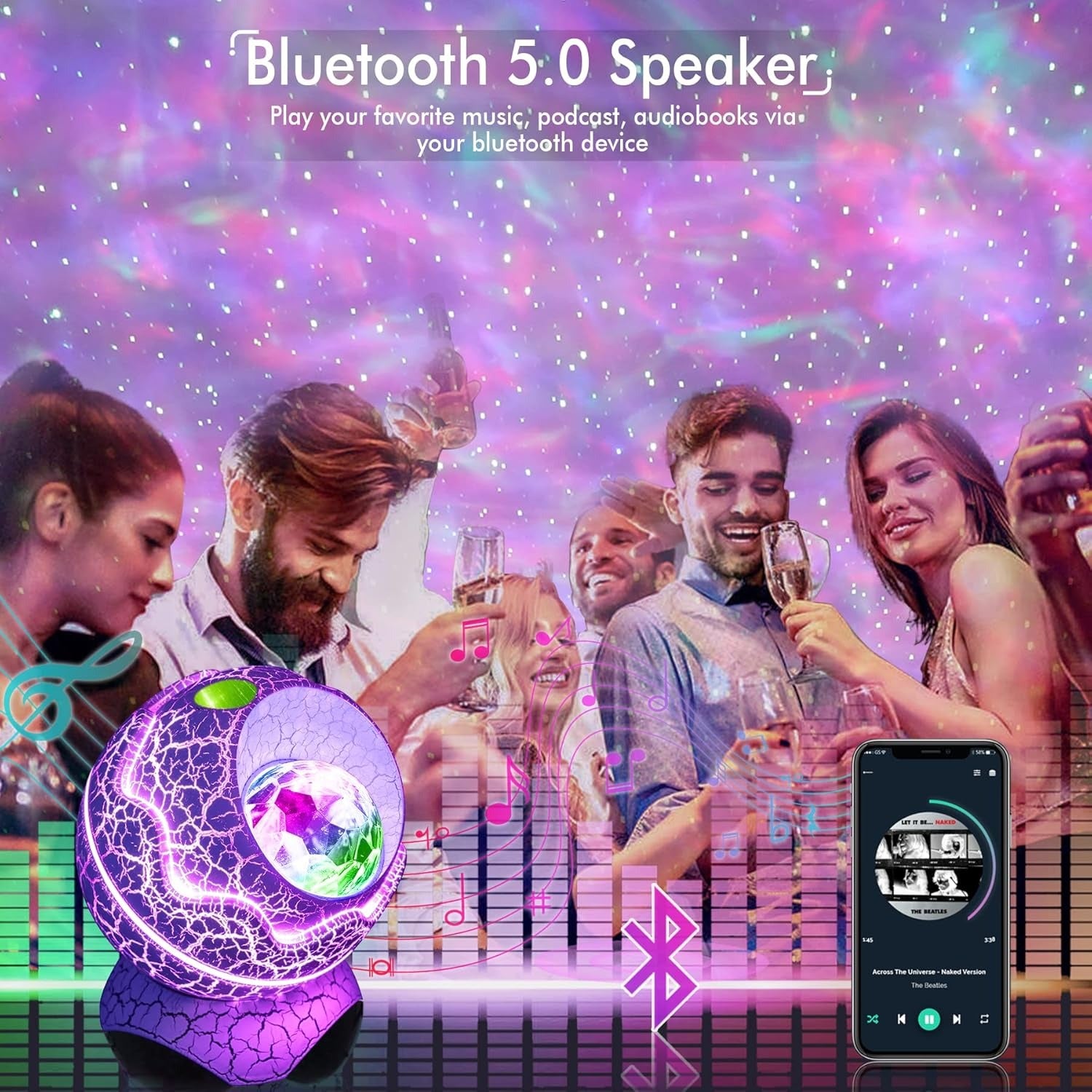 Galaxy Projector for Bedroom Nebula Night Light Projector with White Noise, Bluetooth Speaker