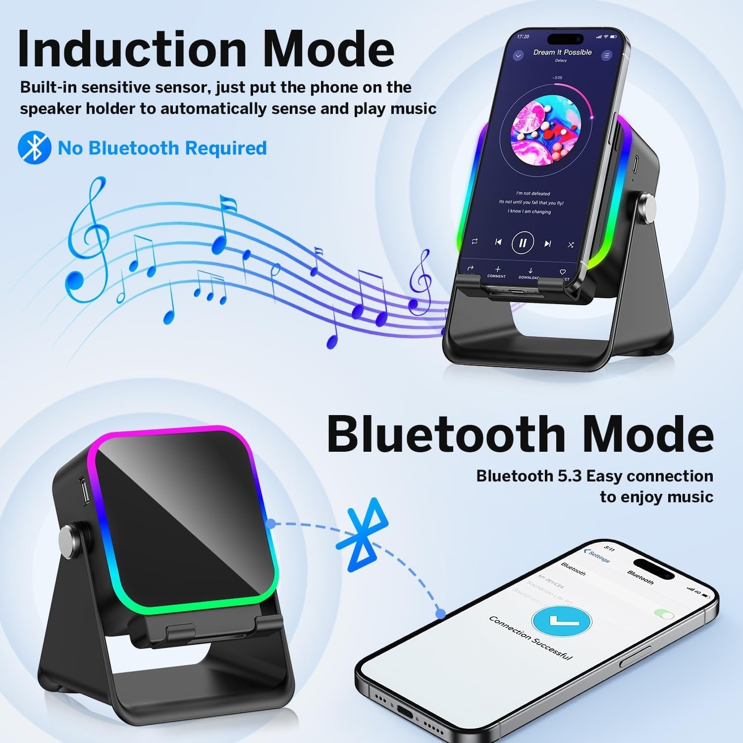 Wireless Induction Speaker 5-in-1 Bluetooth Speaker with Phone Stand,Stereo Sound