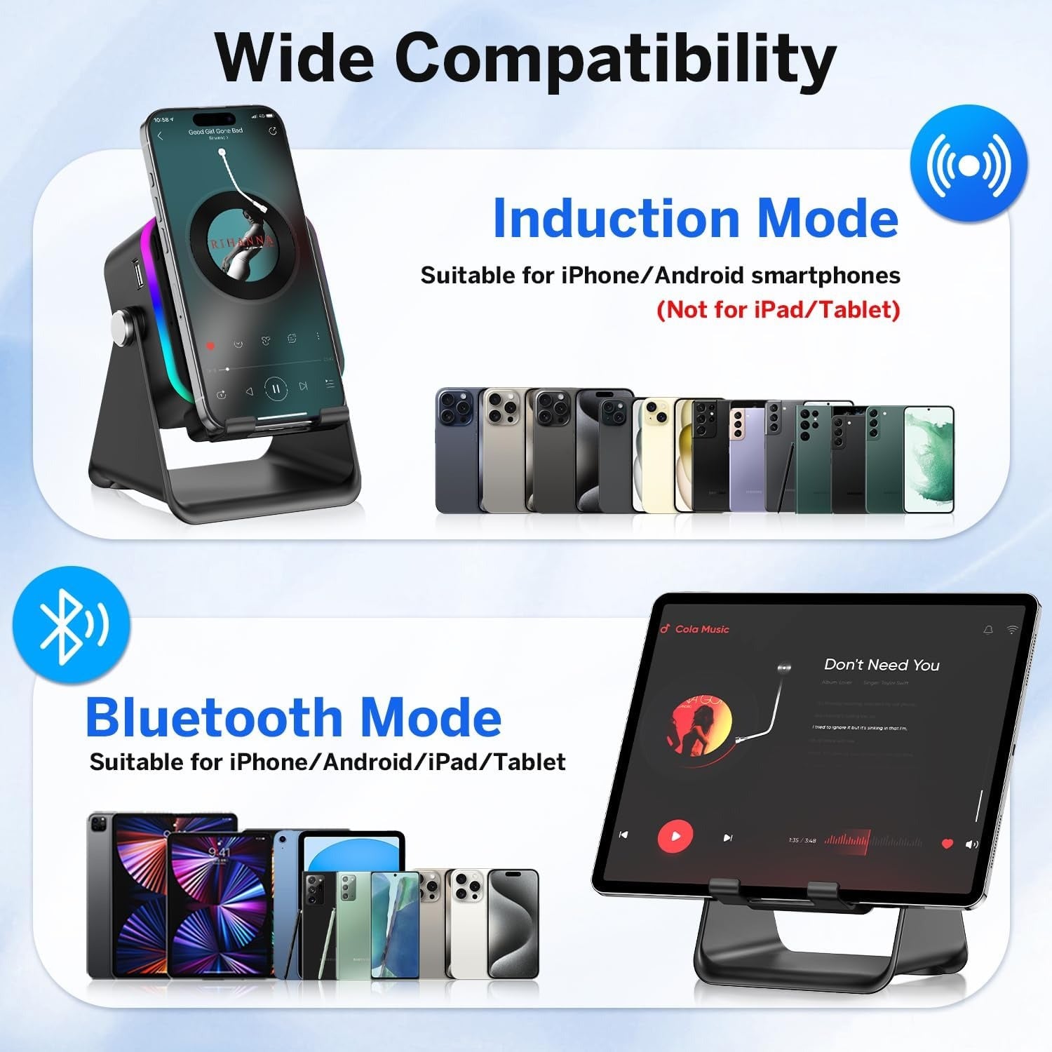 Wireless Induction Speaker 5-in-1 Bluetooth Speaker with Phone Stand,Stereo Sound