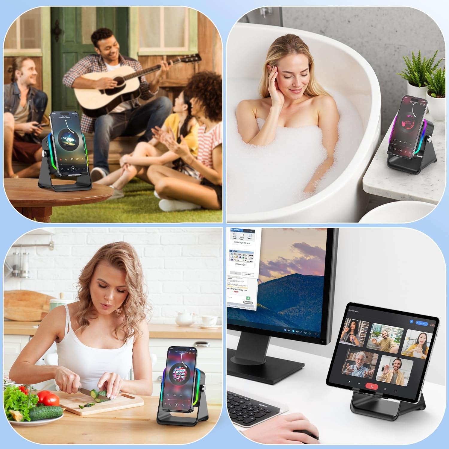 Wireless Induction Speaker 5-in-1 Bluetooth Speaker with Phone Stand,Stereo Sound