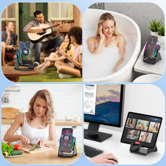 Wireless Induction Speaker 5-in-1 Bluetooth Speaker with Phone Stand,Stereo Sound