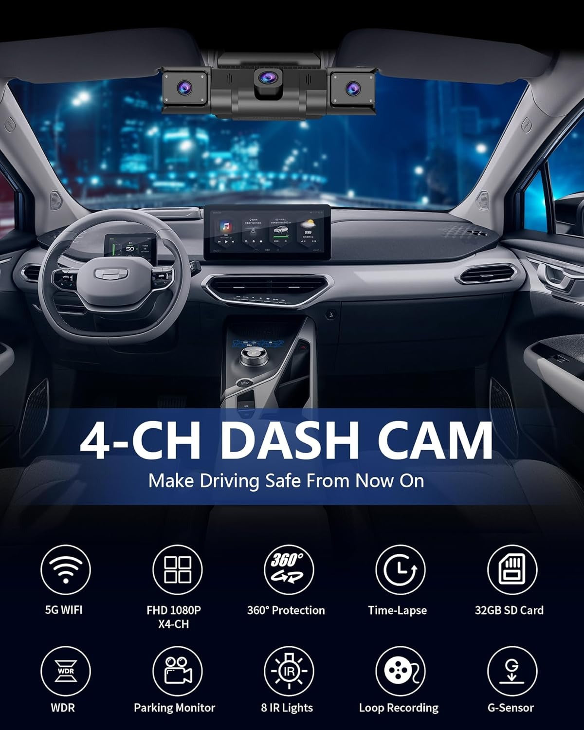 4 Channel Dash Cam 360 View for All-Round Protection