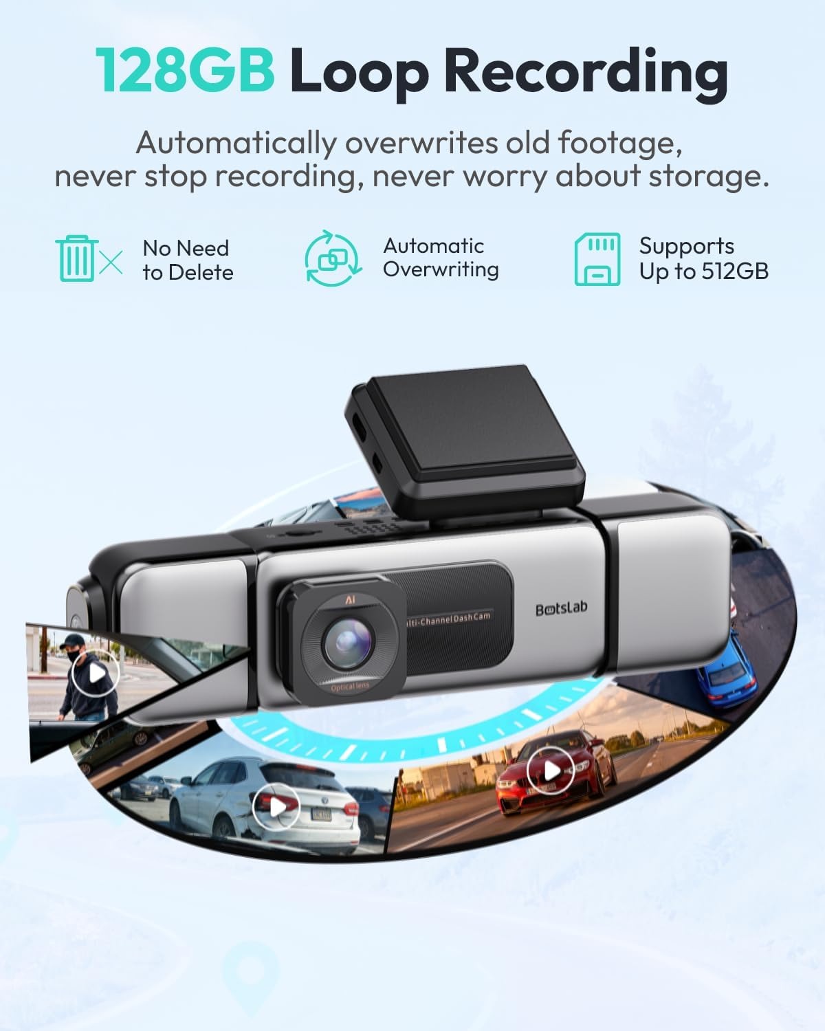 BOTSLAB 3K 4 Channel Dash Cam, 560° All-Sides View
