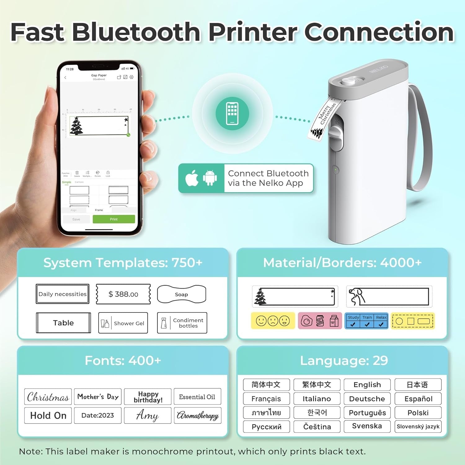 Nelko Label Maker Machine with Tape, P21 Bluetooth Label Printer