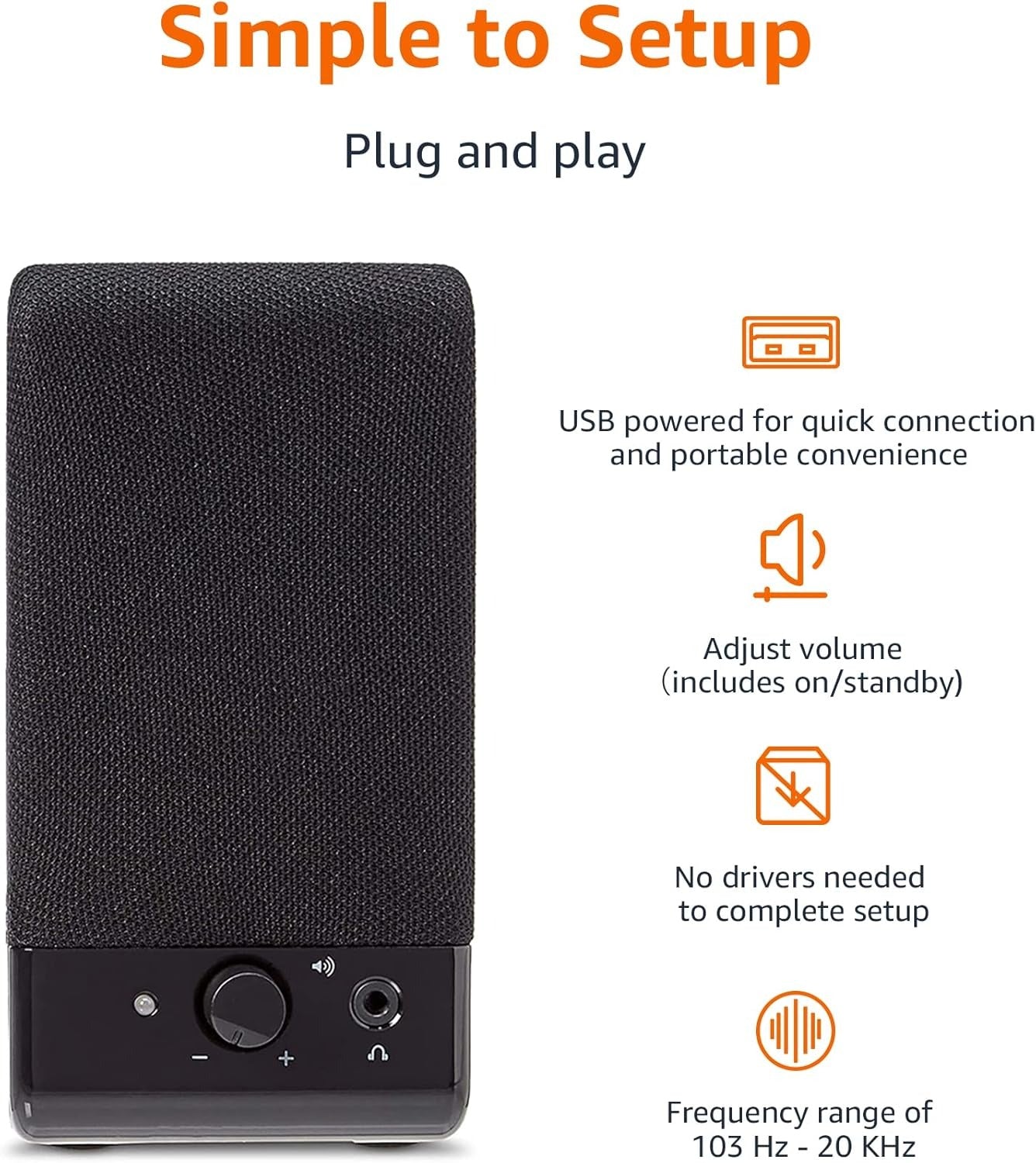 Amazon Basics USB-Powered Computer Speakers with Volume Control