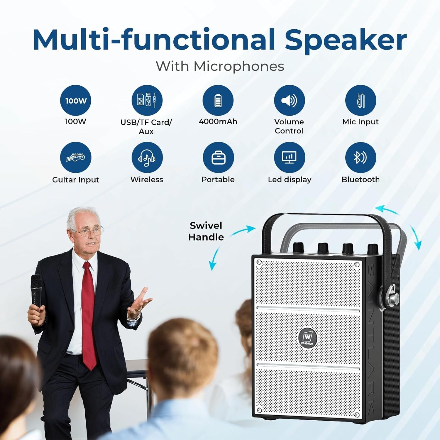 100W Powerful Voice Amplifier with 2 Wireless Microphones