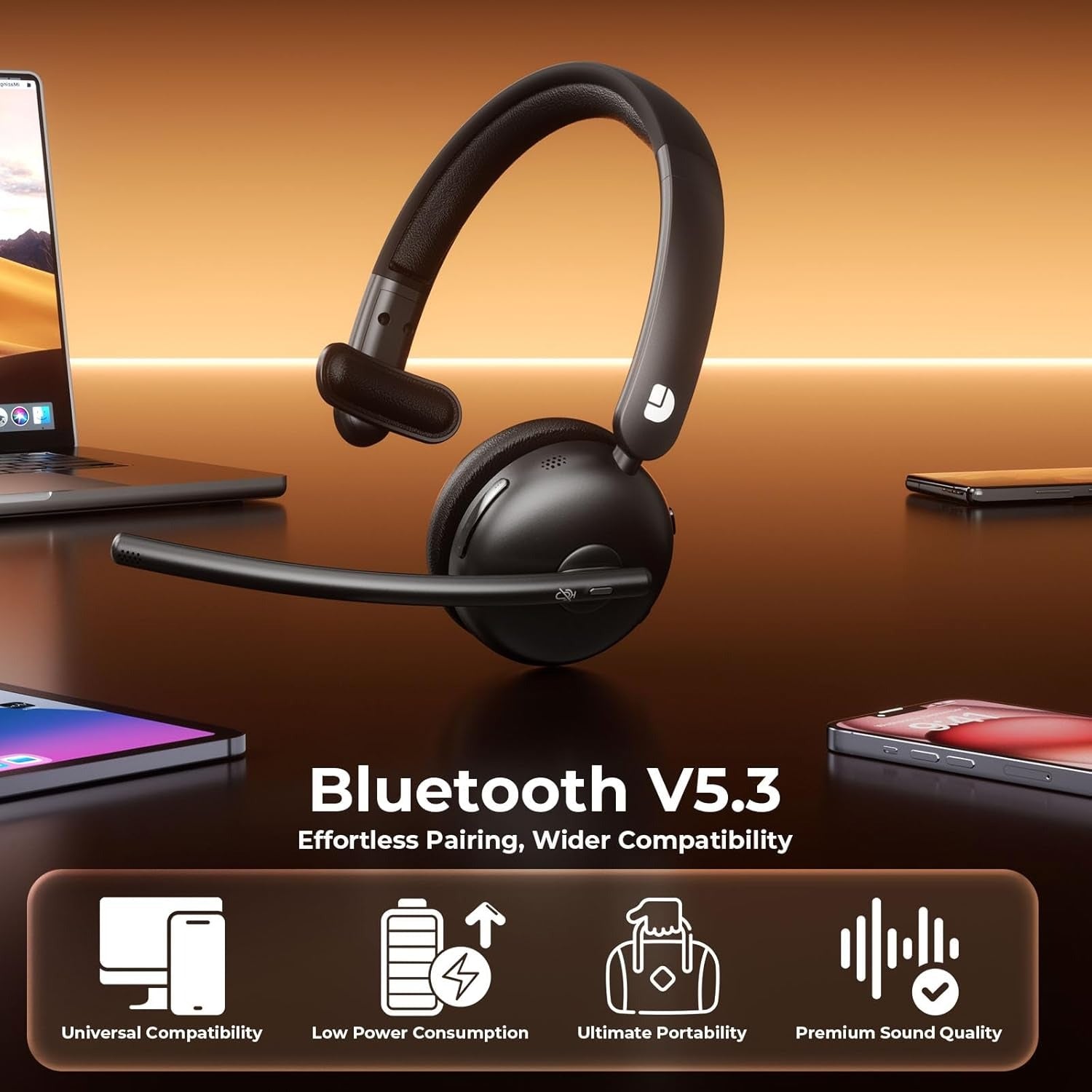 Dytole Wireless Headset with Mic for Work