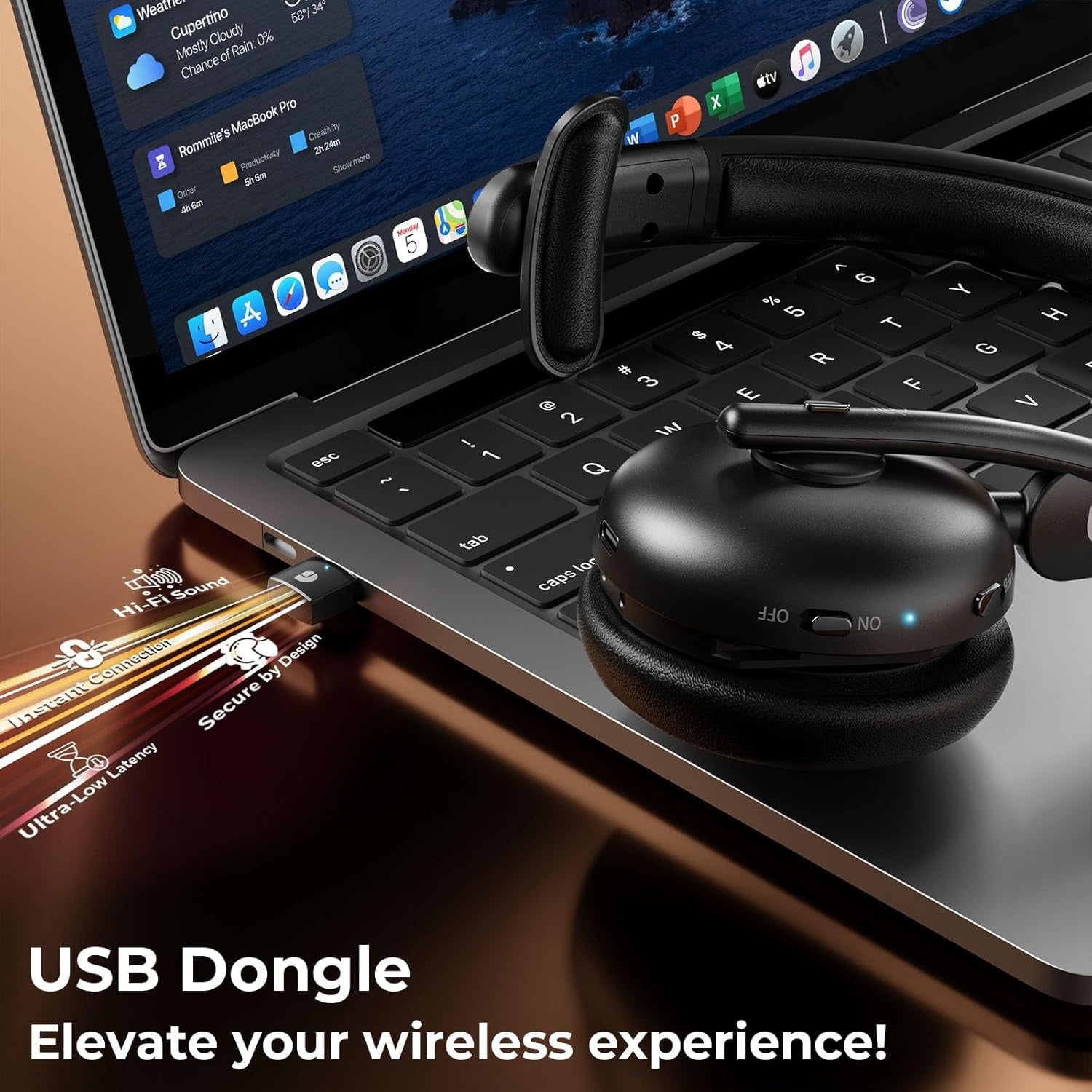 Dytole Wireless Headset with Mic for Work